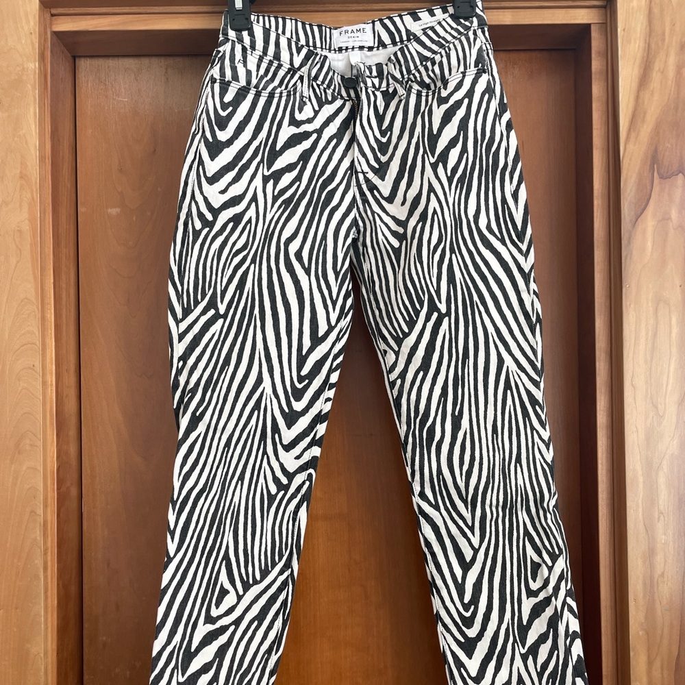 Frame denim le high straight zebra print jeans size 24